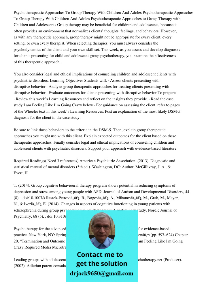 Psychotherapeutic Approaches To Group Therapy With Children