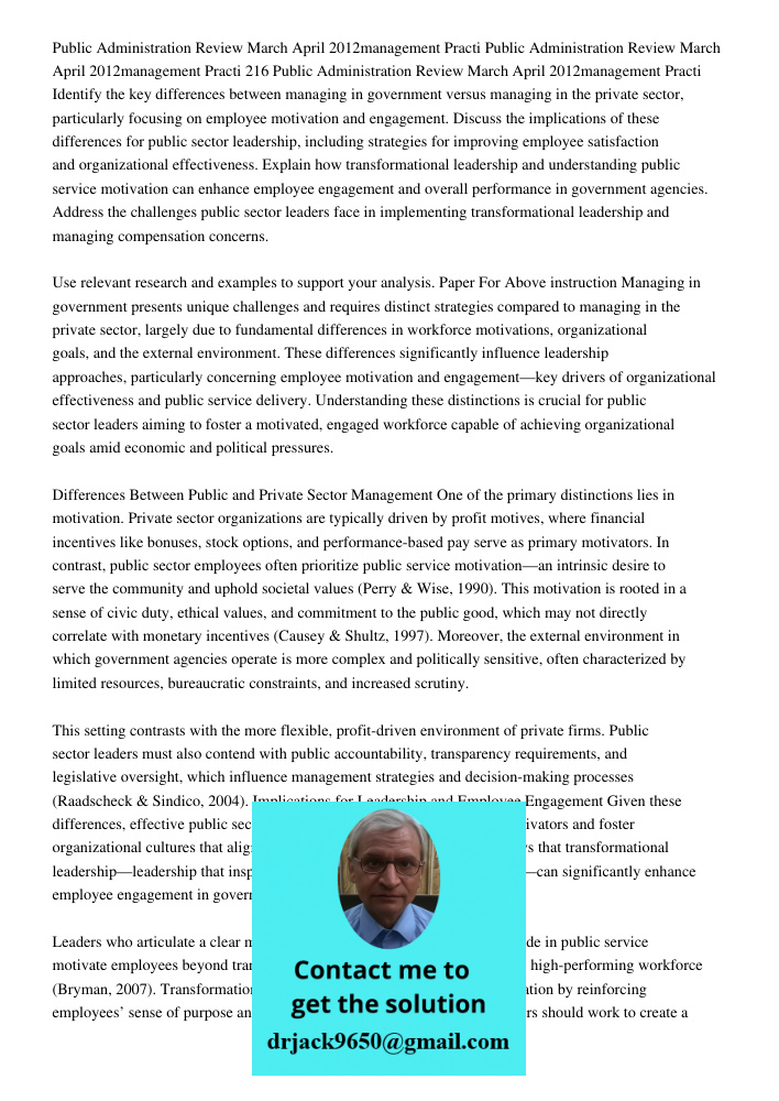 Public Administration Review March April 2012management Practi Identify the key differences between managing in government versus managing in the private sector
