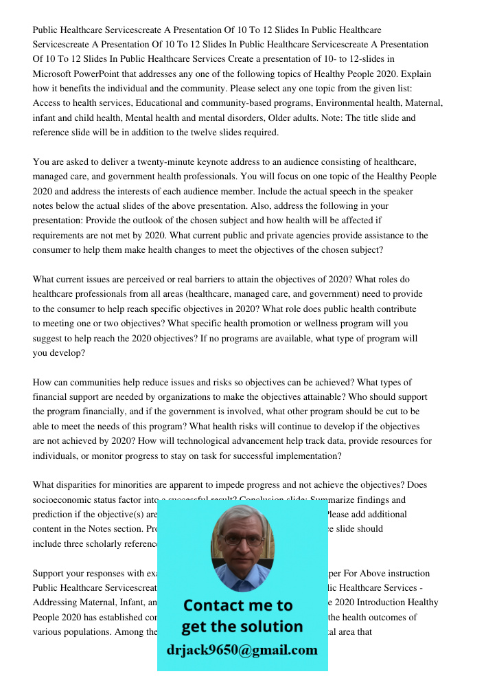 Public Healthcare Servicescreate A Presentation Of 10 To 12 Slides In Public Healthcare Services Create a presentation of 10- to 12-slides in Microsoft PowerPoi