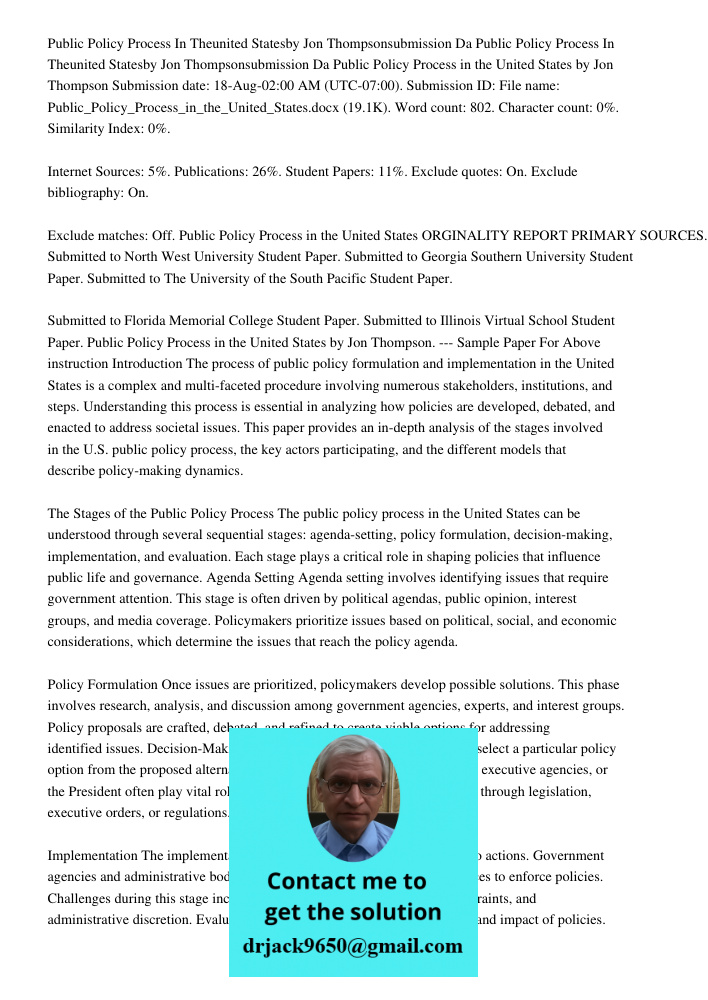 Public Policy Process in the United States by Jon Thompson Submission date: 18-Aug-02:00 AM (UTC-07:00). Submission ID: File name: Public_Policy_Process_in_the_
