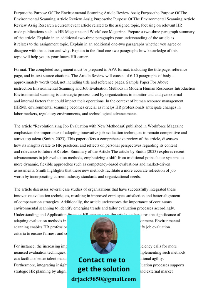 Purposethe Purpose Of The Environmental Scanning Article Review Assig Research a current event article related to the assigned topic, focusing on relevant HR tr