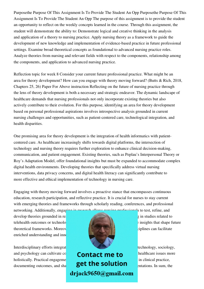 The purpose of this assignment is to provide the student an opportunity to reflect on the weekly concepts learned in the course. Through this assignment, the st