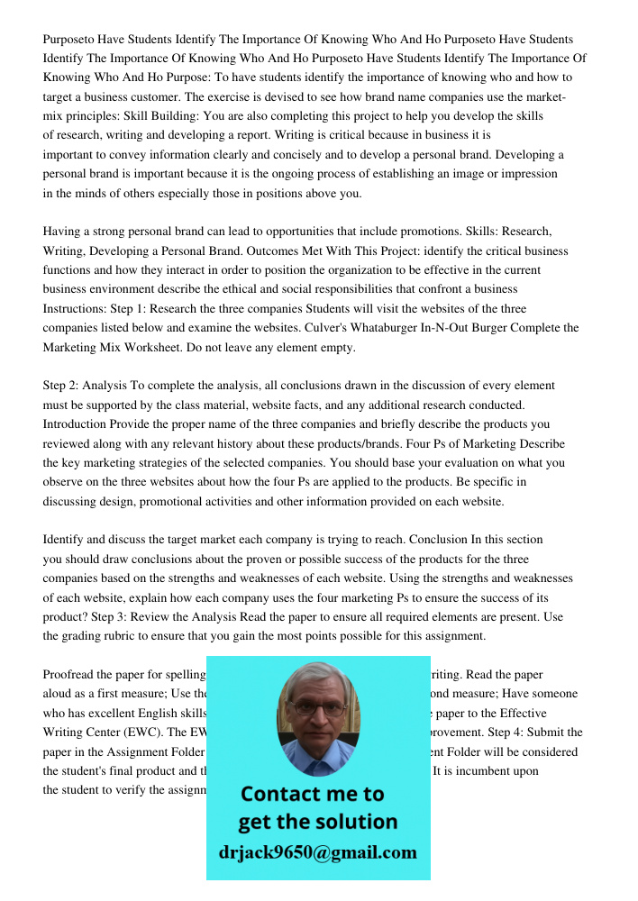 Purposeto Have Students Identify The Importance Of Knowing Who And Ho Purpose: To have students identify the importance of knowing who and how to target a busin