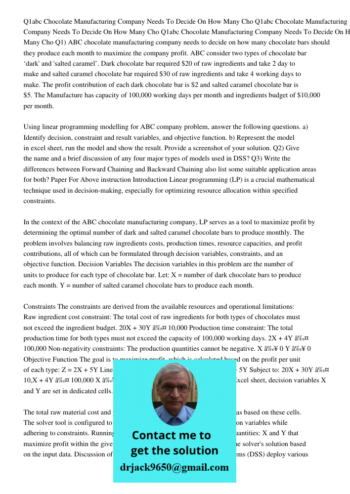 Q1abc Chocolate Manufacturing Company Needs To Decide On How Many Cho Q1) ABC chocolate manufacturing company needs to decide on how many chocolate bars should 