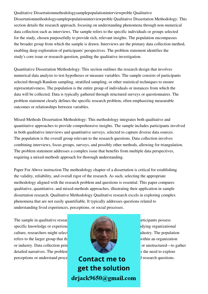 Qualitative Dissertation Methodology: This section details the research approach, focusing on understanding phenomena through non-numerical data collection such