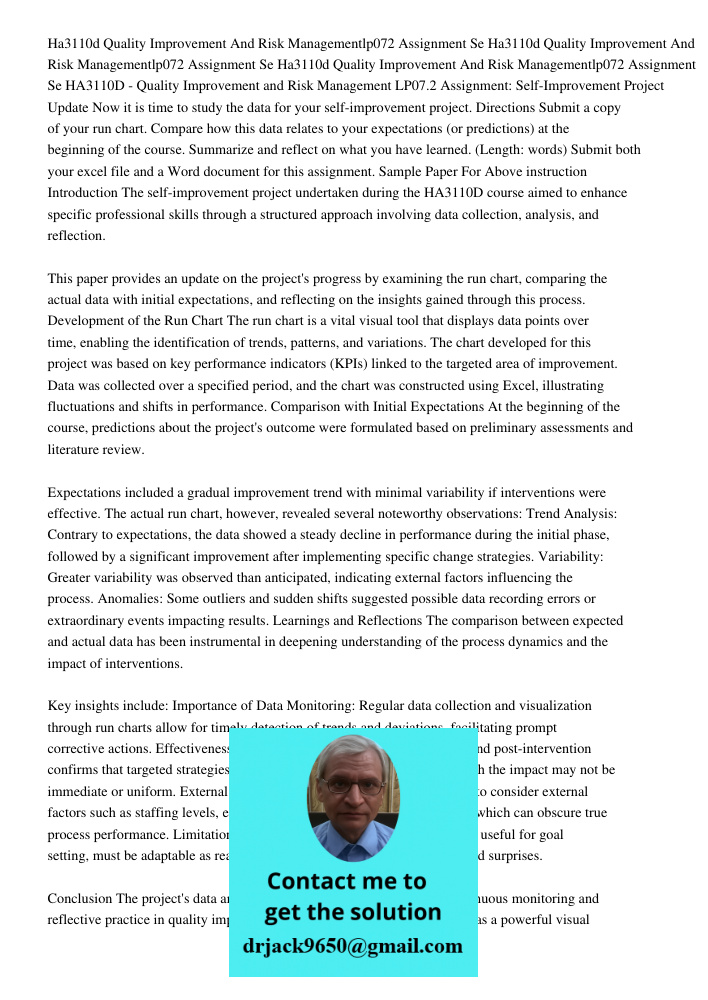 Ha3110d Quality Improvement And Risk Managementlp072 Assignment Se HA3110D - Quality Improvement and Risk Management LP07.2 Assignment: Self-Improvement Project