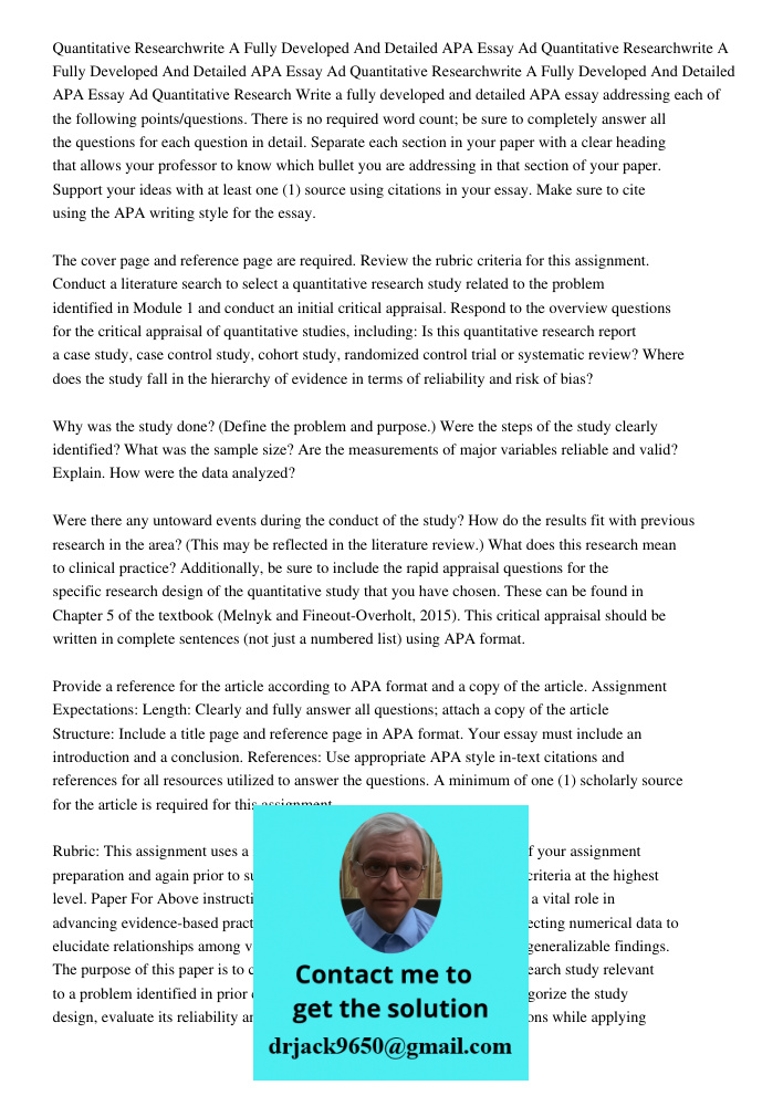 Quantitative Researchwrite A Fully Developed And Detailed APA Essay Ad Quantitative Research Write a fully developed and detailed APA essay addressing each of t