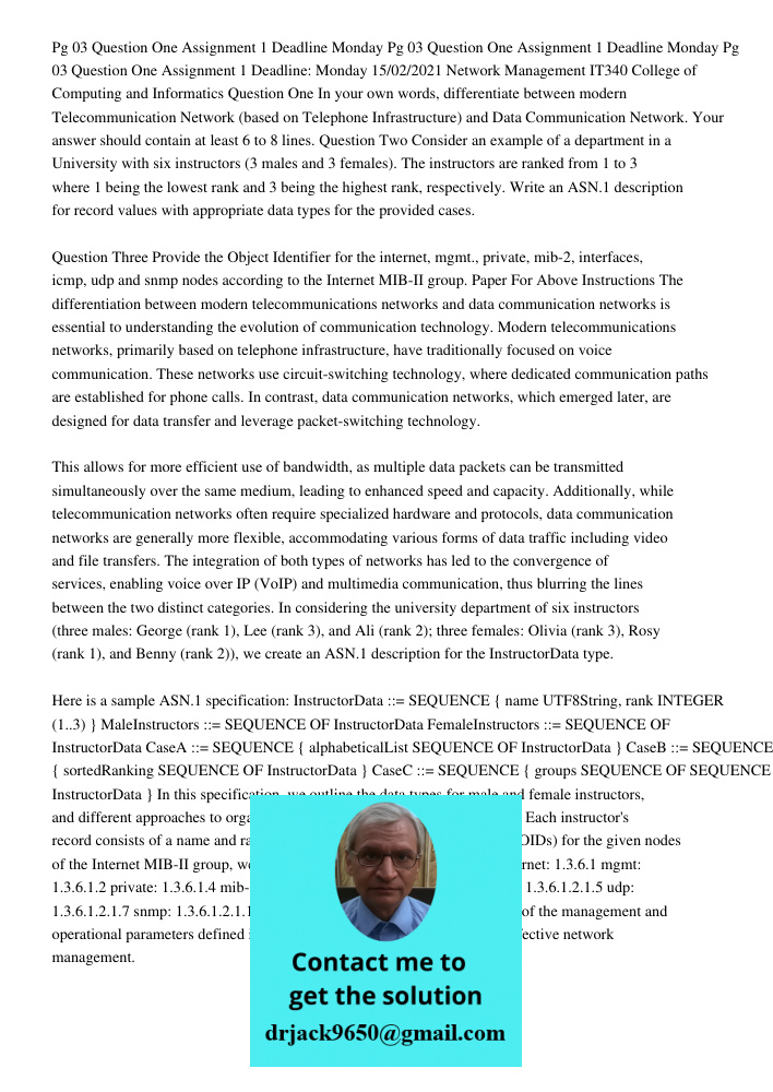Pg 03 Question One Assignment 1 Deadline Monday 15 02 2021 Network Management IT340 College of Computing and Informatics Question One In your own words, differe
