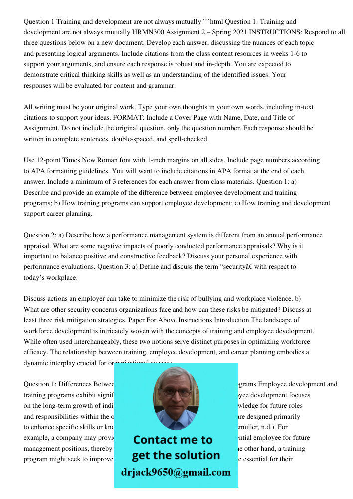 Question 1: Training And Development Are Not Always Mutually