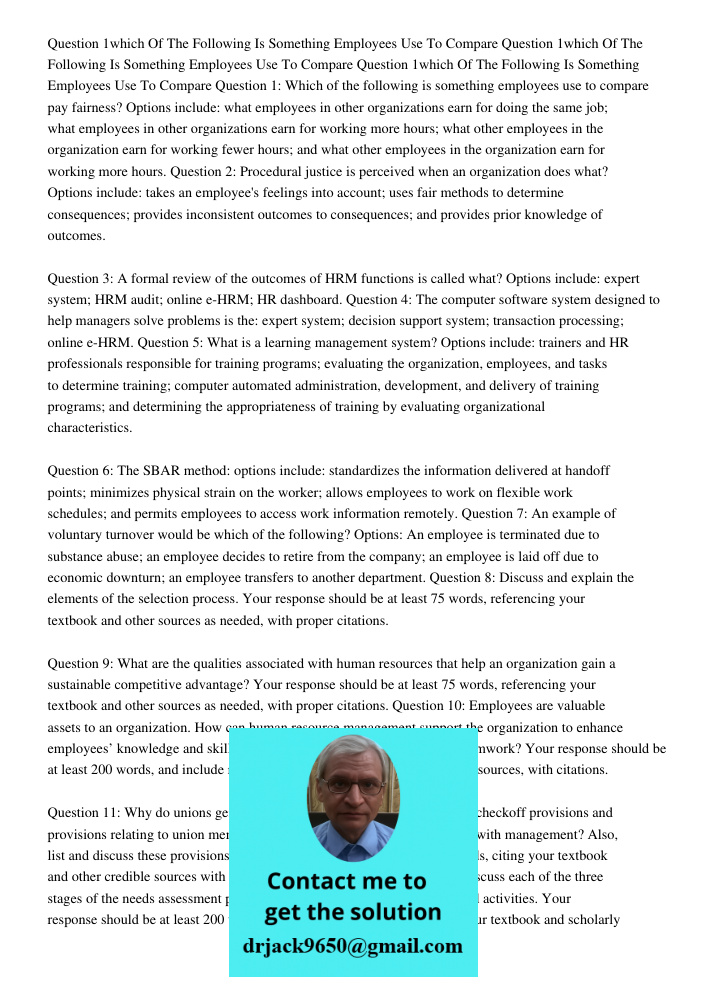 Question 1which Of The Following Is Something Employees Use To Compare Question 1: Which of the following is something employees use to compare pay fairness? Op