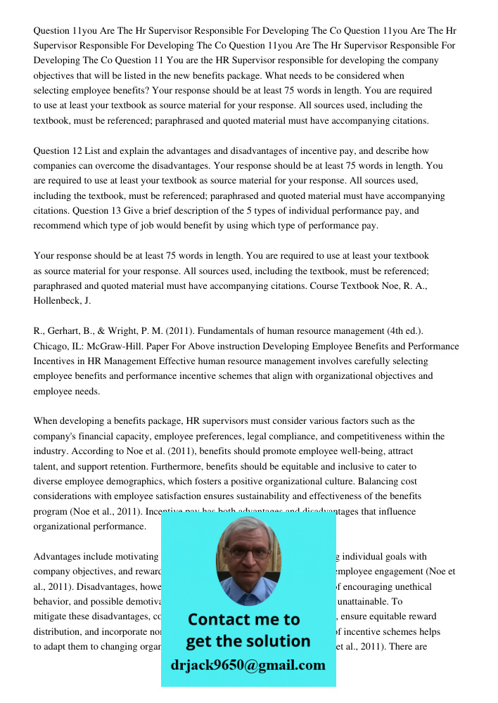 Question 11you Are The Hr Supervisor Responsible For Developing The Co Question 11 You are the HR Supervisor responsible for developing the company objectives t