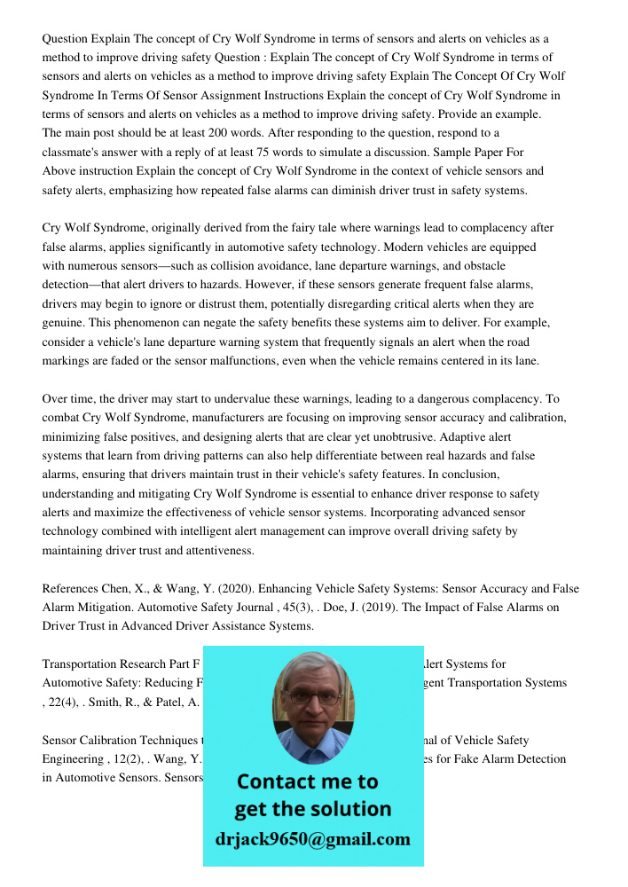 Explain The Concept Of Cry Wolf Syndrome In Terms Of Sensor Assignment Instructions Explain the concept of Cry Wolf Syndrome in terms of sensors and alerts on v
