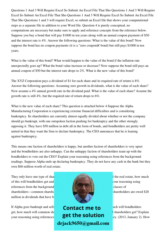 Questions 1 And 3 Will Require Excel So Submit An Excel File That Sho Questions 1 and 3 will require Excel, so submit an Excel file that shows your computationa