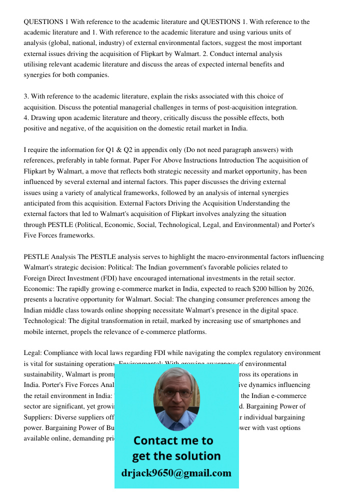 1. With reference to the academic literature and using various units of analysis (global, national, industry) of external environmental factors, suggest the mos
