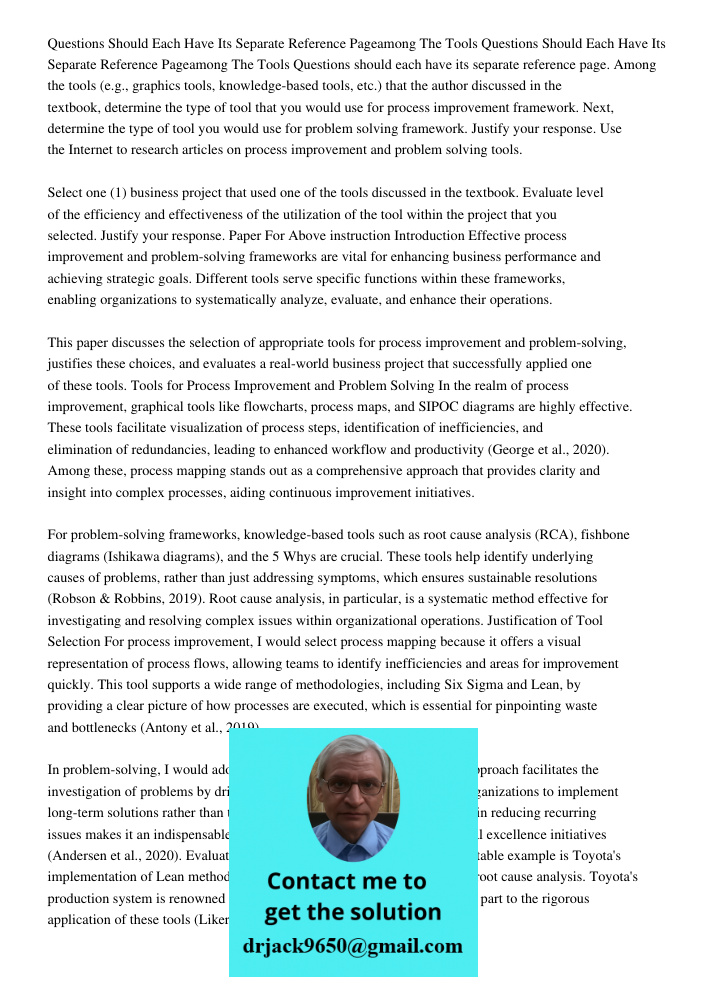 Questions should each have its separate reference page. Among the tools (e.g., graphics tools, knowledge-based tools, etc.) that the author discussed in the tex