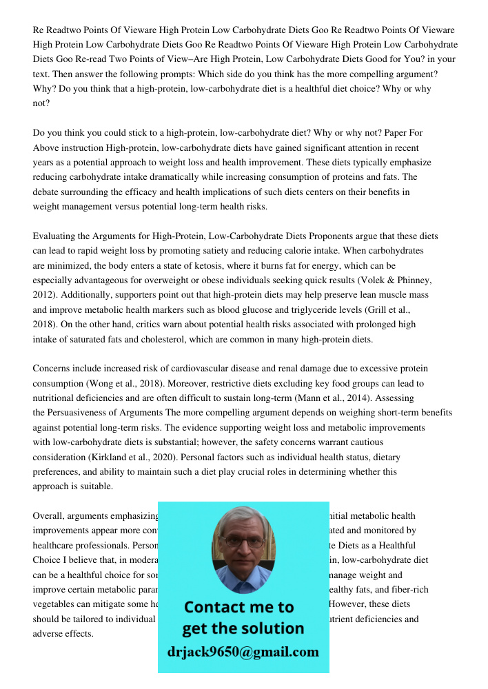 Re Readtwo Points Of Vieware High Protein Low Carbohydrate Diets Goo Re-read Two Points of View–Are High Protein, Low Carbohydrate Diets Good for You? in your t