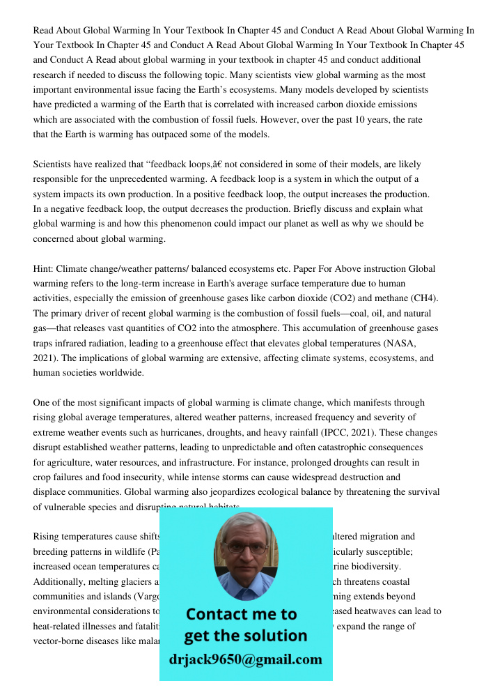 Read About Global Warming In Your Textbook In Chapter 45 and Conduct A Read about global warming in your textbook in chapter 45 and conduct additional research 
