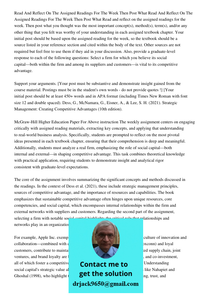 Read and reflect on the assigned readings for the week. Then post what you thought was the most important concept(s), method(s), term(s), and/or any other thing