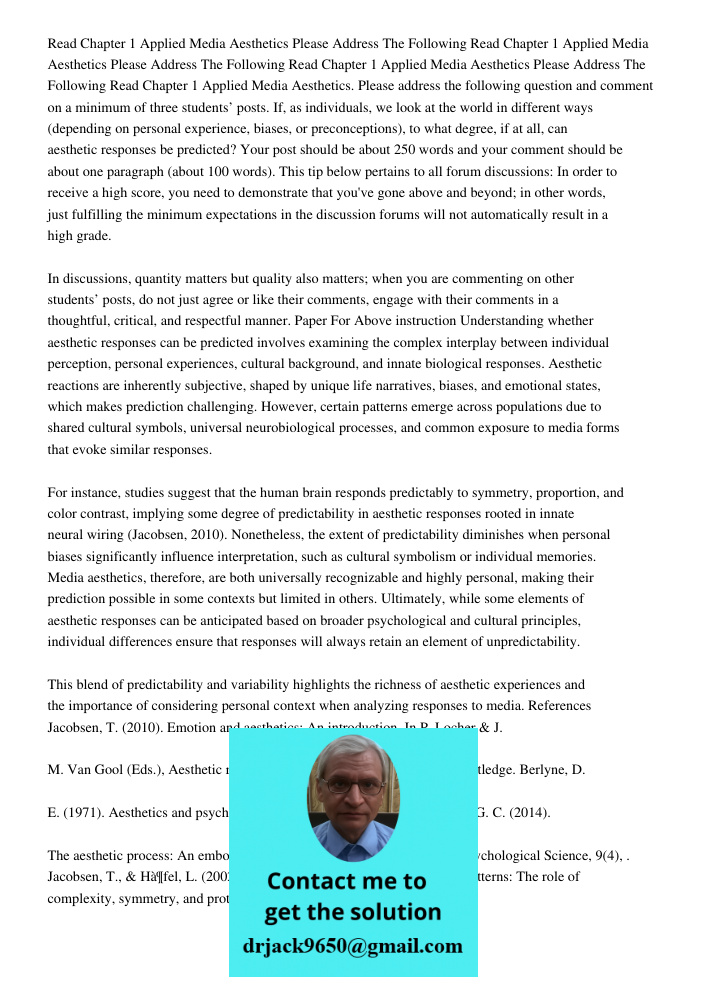 Read Chapter 1 Applied Media Aesthetics Please Address The Following Read Chapter 1 Applied Media Aesthetics. Please address the following question and comment 