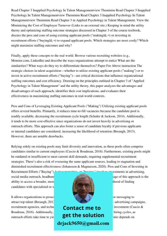 Read Chapter 3 Inapplied Psychology In Talent Managementview Theminim Read Chapter 3 in Applied Psychology in Talent Management. View the Minimizing the Cost of