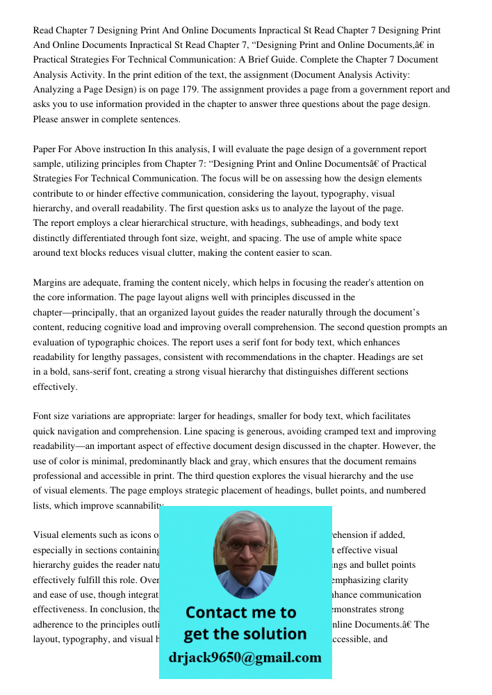 Read Chapter 7, “Designing Print and Online Documents,” in Practical Strategies For Technical Communication: A Brief Guide. Complete the Chapter 7 Document Anal