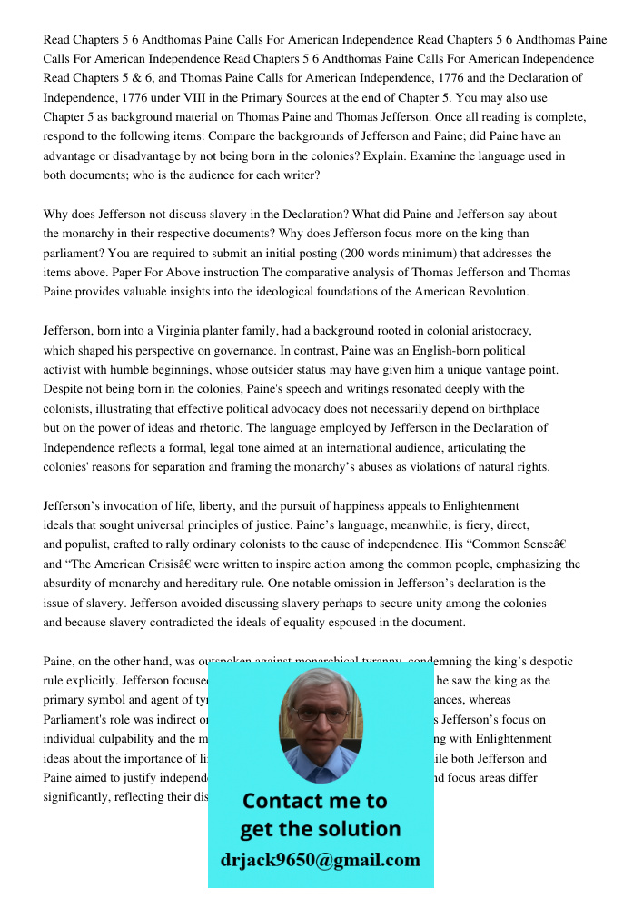Read Chapters 5 6 Andthomas Paine Calls For American Independence Read Chapters 5 & 6, and Thomas Paine Calls for American Independence, 1776 and the Declaratio