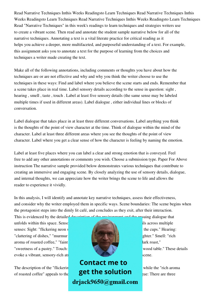 Read Narrative Techniques Inthis Weeks Readingsto Learn Techniques Read "Narrative Techniques" in this week's readings to learn techniques and strategies writer