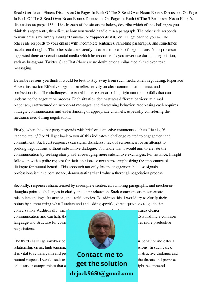 Read Over Noam Ebners Discussion On Pages 156 164 In Each Of The S Read over Noam Ebner’s discussion on pages 156 – 164. In each of the situations below, descri