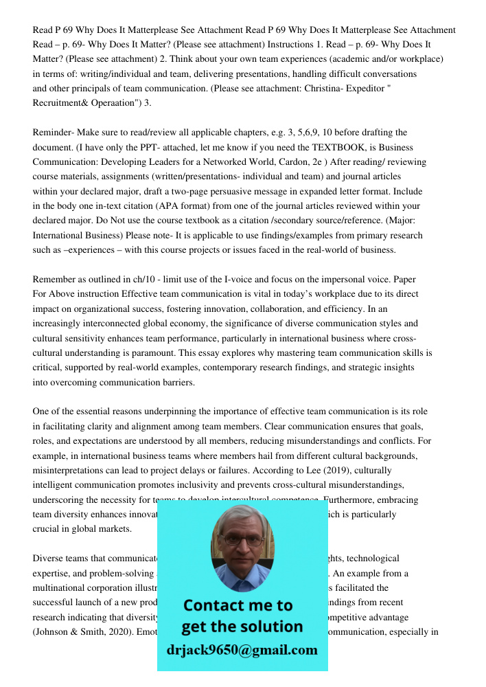 Read – p. 69- Why Does It Matter? (Please see attachment) Instructions 1. Read – p. 69- Why Does It Matter? (Please see attachment) 2. Think about your own team