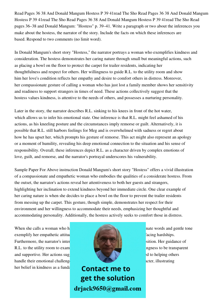 Read Pages 36 38 And Donald Mangum Hostess P 39 41read The Sho Read pages 36–38 and Donald Mangum: "Hostess" p. 39–41. Write a paragraph or two about the infere