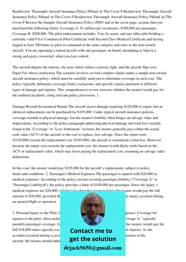 Readreview Thesample Aircraft Insurance Policy Pdfand At The Cover P Review the Sample Aircraft Insurance Policy (PDF) and at the cover page, assume that you pu