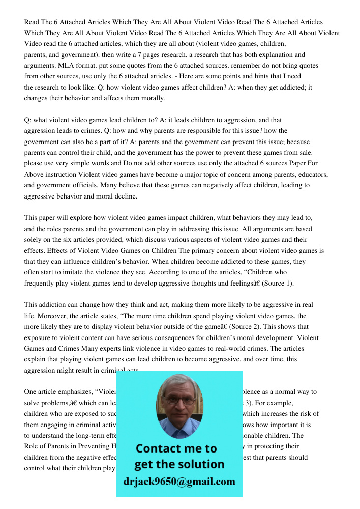 Read The 6 Attached Articles Which They Are All About Violent Video read the 6 attached articles, which they are all about (violent video games, children, paren