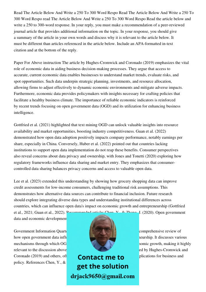Read The Article Below And Write a 250 To 300 Word Respo Read the article below and write a 250 to 300-word response. In your reply, you must make a recommendat