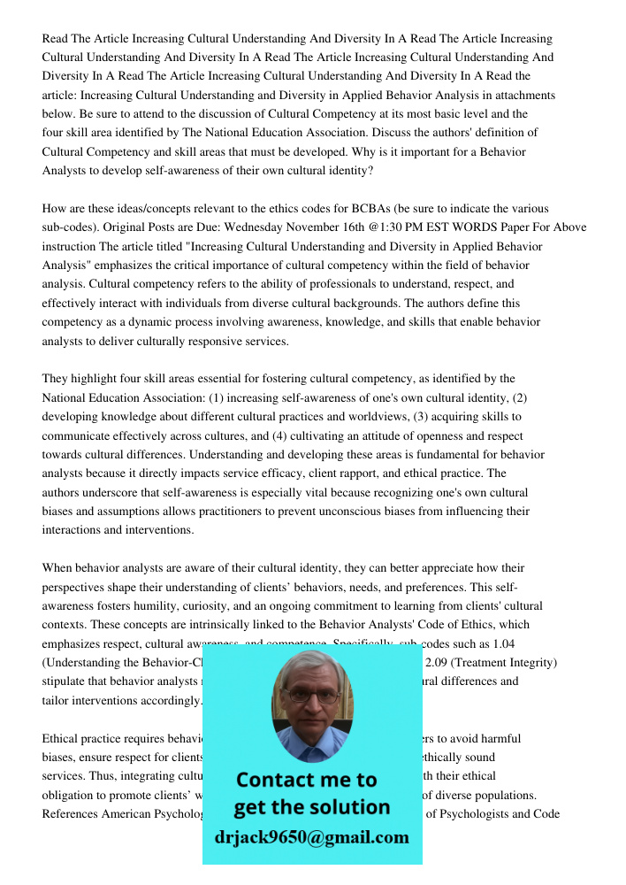 Read The Article Increasing Cultural Understanding And Diversity In A Read The Article Increasing Cultural Understanding And Diversity In A Read the article: In