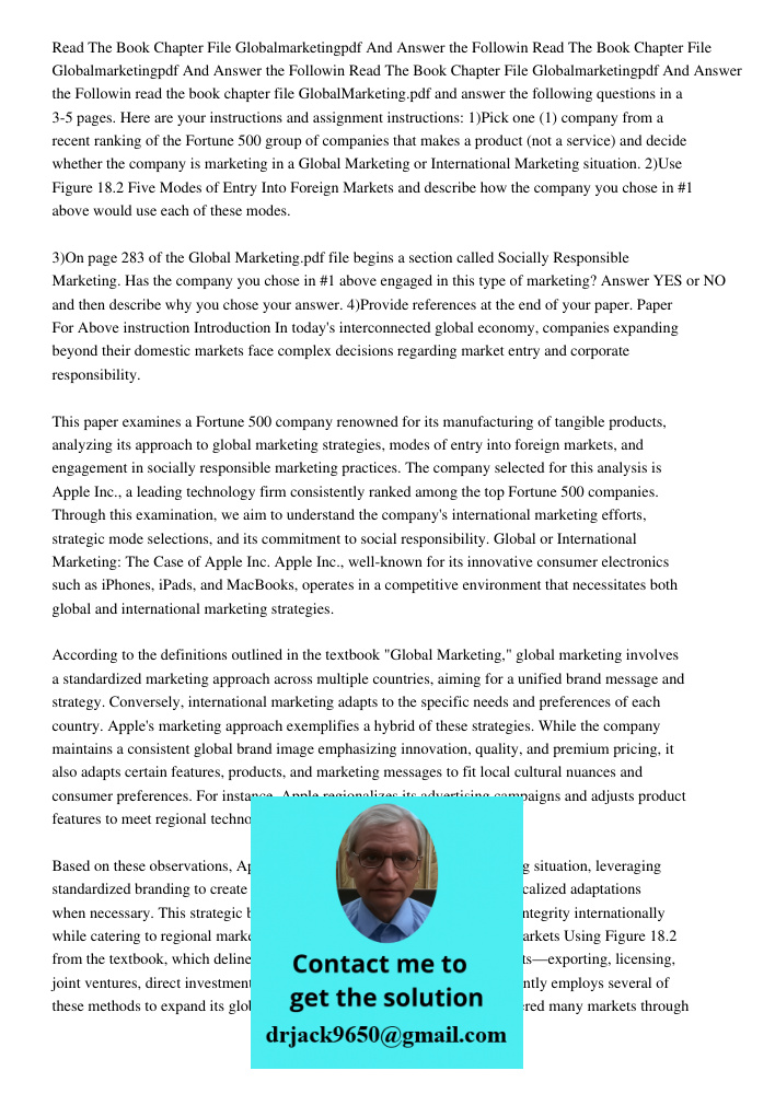 Read The Book Chapter File Globalmarketingpdf And Answer the Followin read the book chapter file GlobalMarketing.pdf and answer the following questions in a 3-5