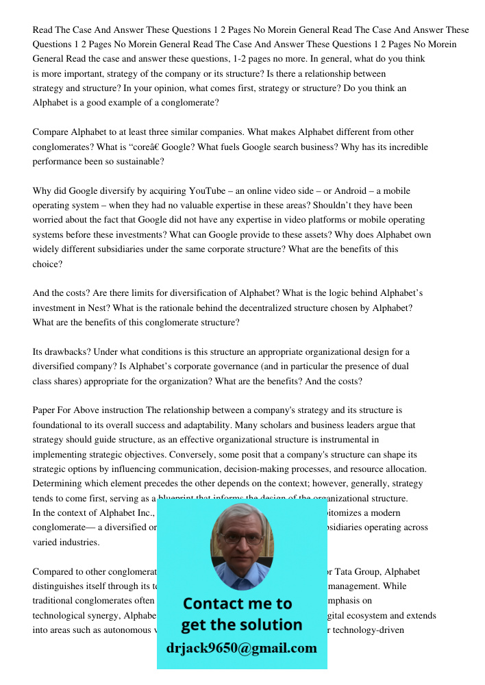 Read The Case And Answer These Questions 1 2 Pages No Morein General Read the case and answer these questions, 1-2 pages no more. In general, what do you think 