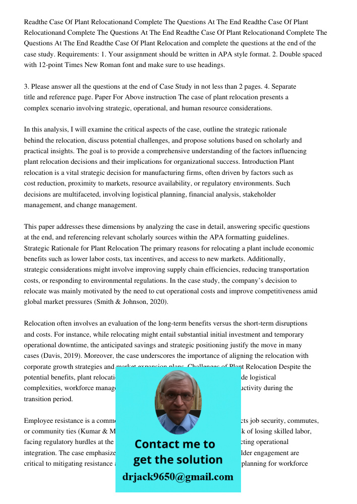 Readthe Case Of Plant Relocationand Complete The Questions At The End Readthe Case Of Plant Relocation and complete the questions at the end of the case study. 