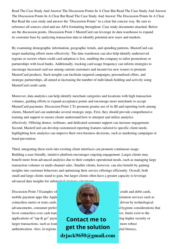 Read The Case Study And Answer The Discussion Points In A Clear But Read the case study and answer the "Discussion Points" in a clear but concise way. Be sure t
