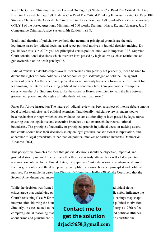 Read The Critical Thinking Exercise Located On Page 188 Students Cho Read the Critical Thinking Exercise located on page 188. Student’s choice in answering ONLY
