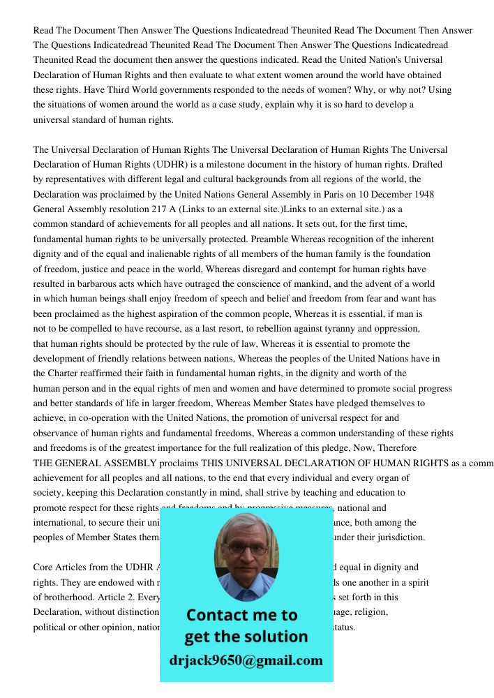 Read The Document Then Answer The Questions Indicatedread Theunited Read the document then answer the questions indicated. Read the United Nation's Universal De