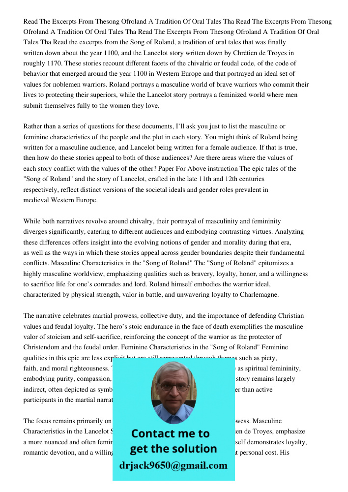 Read The Excerpts From Thesong Ofroland A Tradition Of Oral Tales Tha Read the excerpts from the Song of Roland, a tradition of oral tales that was finally writ