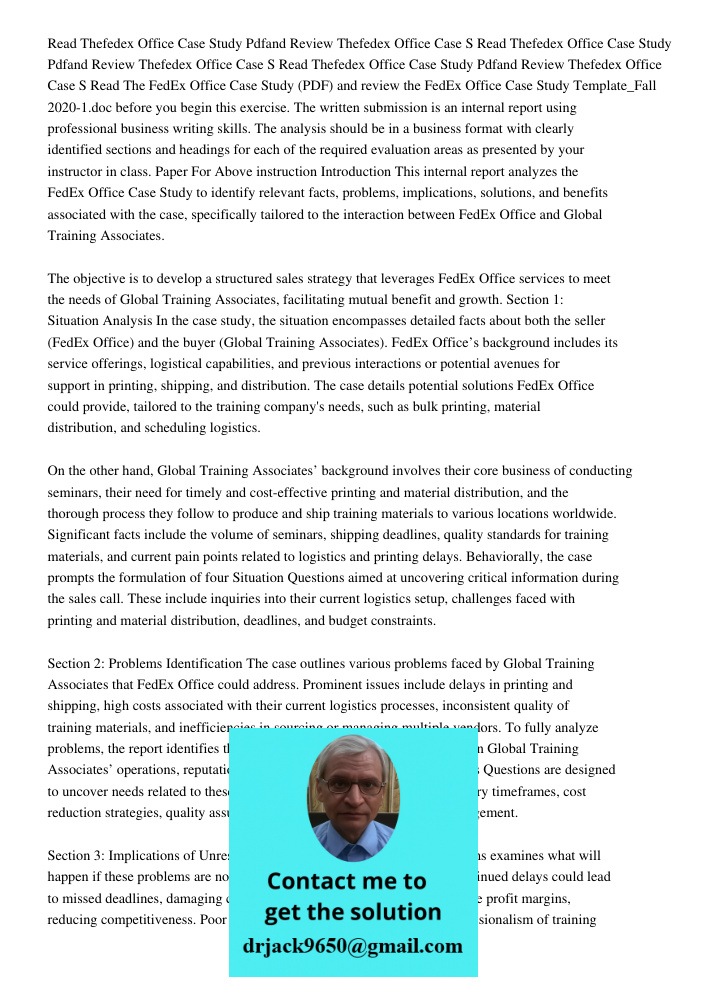 Read Thefedex Office Case Study Pdfand Review Thefedex Office Case S Read The FedEx Office Case Study (PDF) and review the FedEx Office Case Study Template_Fall