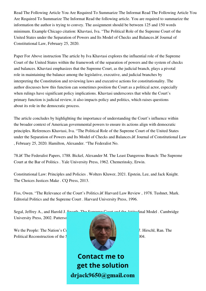 Read the following article. You are required to summarize the information the author is trying to convey. The assignment should be between 125 and 150 words min