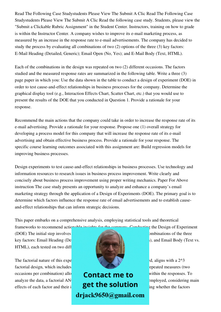 Read the following case study. Students, please view the "Submit a Clickable Rubric Assignment" in the Student Center. Instructors, training on how to grade is 