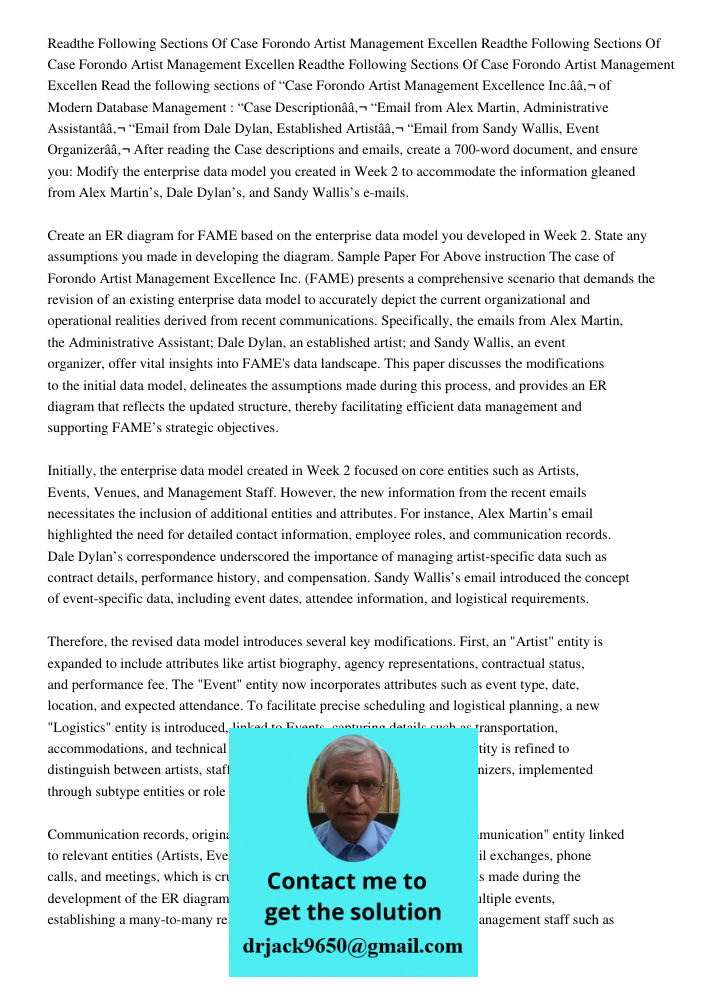 Readthe Following Sections Of Case Forondo Artist Management Excellen Read the following sections of “Case Forondo Artist Management Excellence Inc.â€ of Modern
