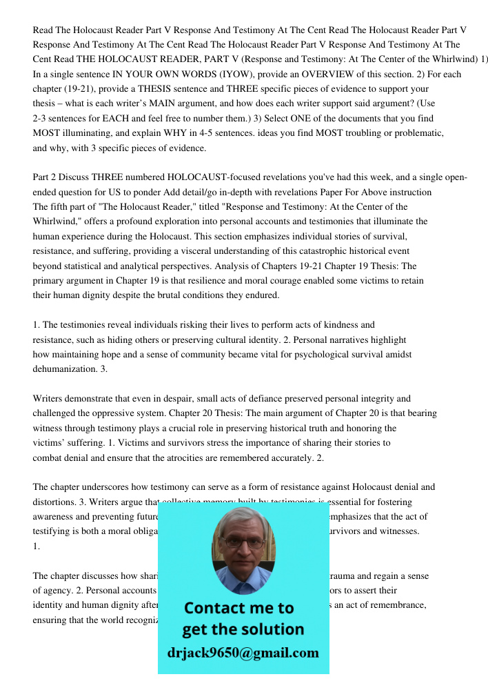 Read The Holocaust Reader Part V Response And Testimony At The Cent Read THE HOLOCAUST READER, PART V (Response and Testimony: At The Center of the Whirlwind) 1
