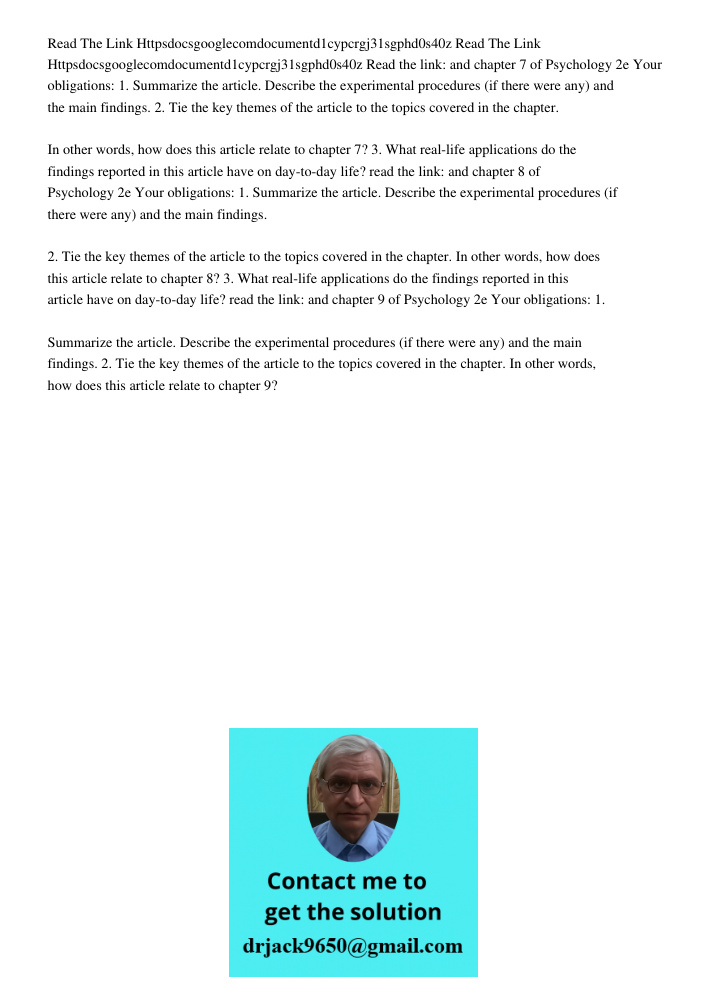 Read the link: and chapter 7 of Psychology 2e Your obligations: 1. Summarize the article. Describe the experimental procedures (if there were any) and the main 