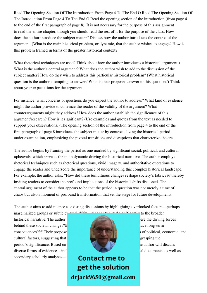 Read the opening section of the introduction (from page 4 to the end of the first paragraph of page 8). It is not necessary for the purpose of this assignment t
