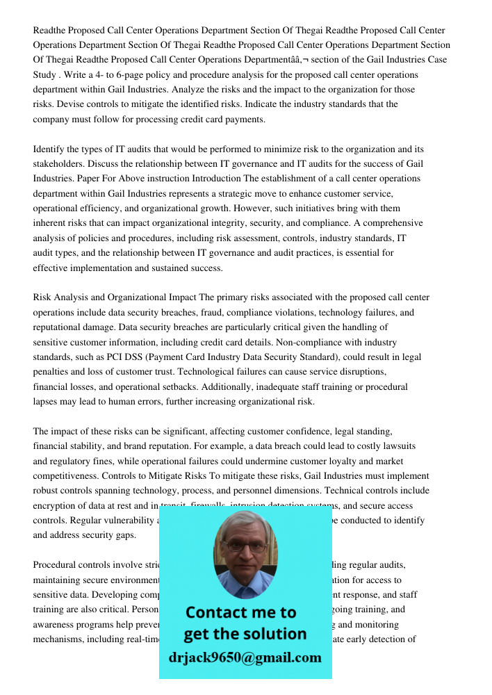 Readthe Proposed Call Center Operations Department Section Of Thegai Readthe Proposed Call Center Operations Departmentâ€ section of the Gail Industries Case St