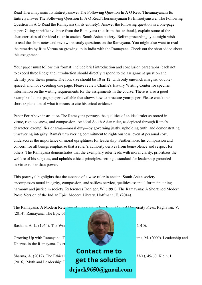 Read Theramayanain Its Entiretyanswer The Following Question In A O Read the Ramayana (in its entirety). Answer the following question in a one-page paper: Citi